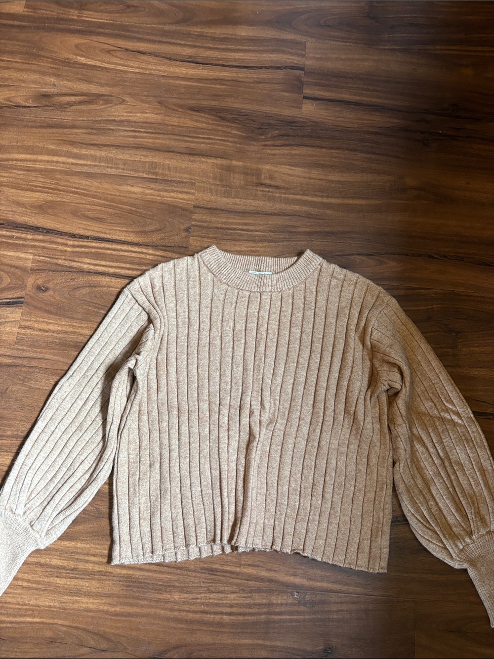 Ribbed Crewneck Sweater in Light Tan